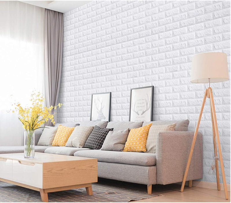 5 Pcs 3D Wall Panels Peel and Stick 27.5 x 30.3 Inch (in Sum 57 sq.ft.) White Brick Wallpaper Self-Adhesive Foam Wall Panels for Living Room Bedroom Background Wall Decor Brand: lehom