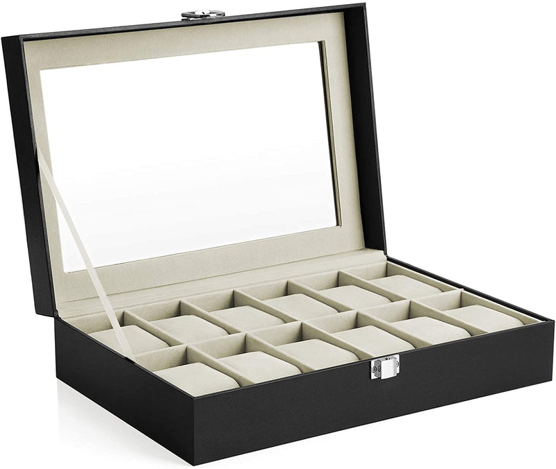 12 Slot Leather Watch and Jewelry Organizer Box