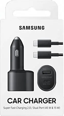 SAMSUNG Super Fast Dual Car Charger (45W+15W) Two Ports EP-L5300 Black Mobile Sathi