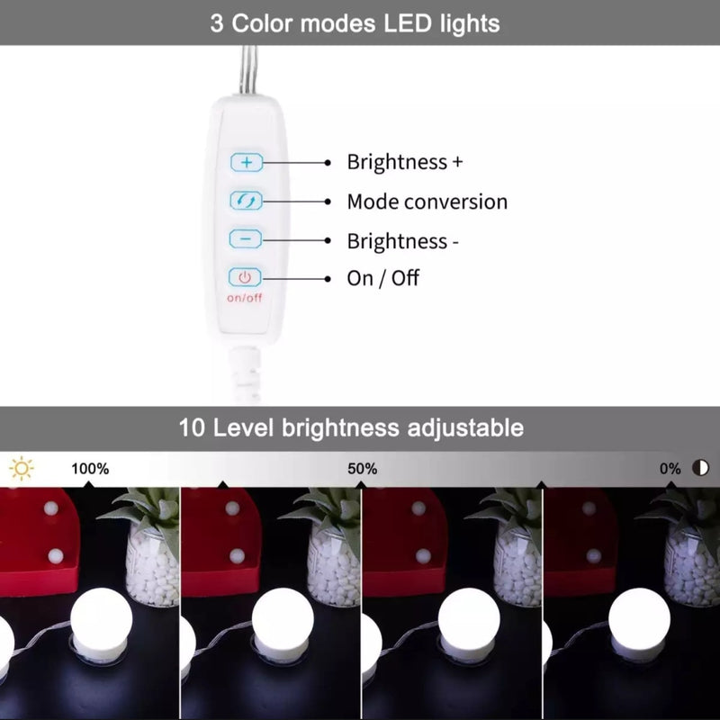 Vanity Mirror Lights – Usb  Makeup Lighting 10 Dimmable Light Bulbs – Hollywood Style Led  Kit For Makeup – Table | Bathroom | Dressing | Room