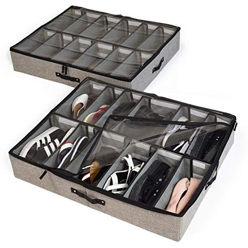 Underbed Shoe Storage Organizer With Adjustable Dividers