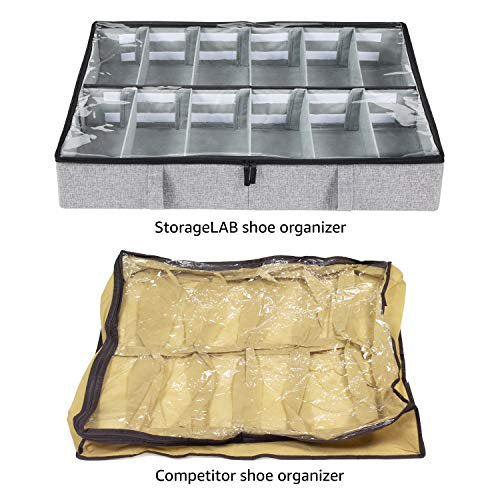 Underbed Shoe Storage Organizer With Adjustable Dividers