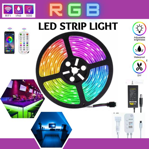 Best Quality RGB Led Strip Light 5M Waterproof Remote control RGB Light and 12V Adapter Rgb Lights For Gaming Room - Complete Kit Mobile Sathi