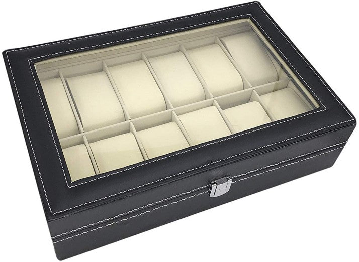12 Slot Leather Watch and Jewelry Organizer Box