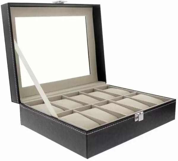 12 Slot Leather Watch and Jewelry Organizer Box