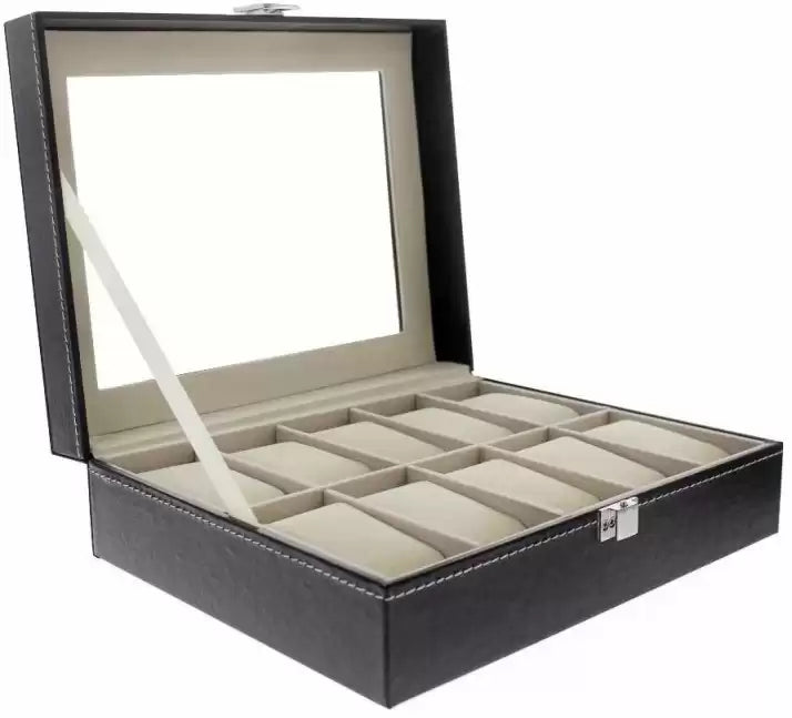 12 Slot Leather Watch and Jewelry Organizer Box